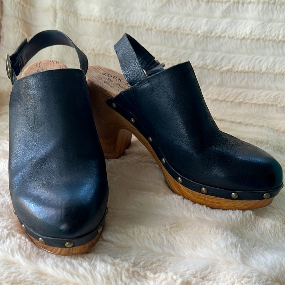 Kork Ease sling back black leather clog
